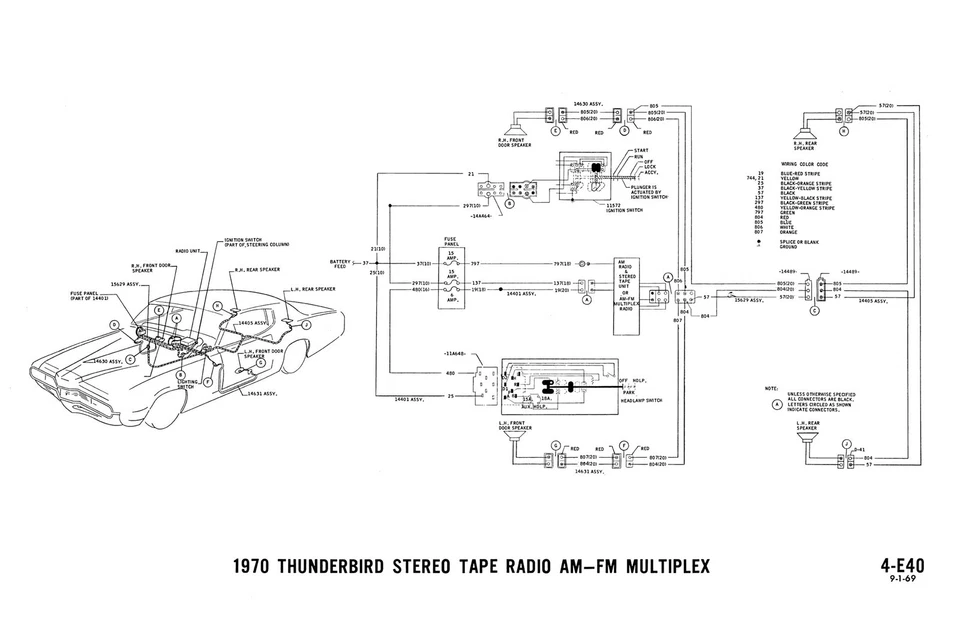 Ford Thunderbird 1970, Mark III cableado y diagramas de vacío - 11x17 pulgadas combinado Foto 3 de 3