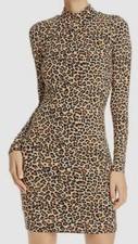  228 Bardot Women's Brown Black Leopard-Print Mock-Neck Bodycon Mini Dress 4/XS