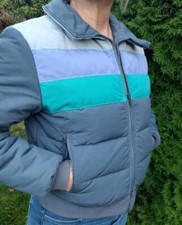 VINTAGE ROFFE Ski Jacket Gray w Blue Green Stripes Size 10 Full Zip Made in USA