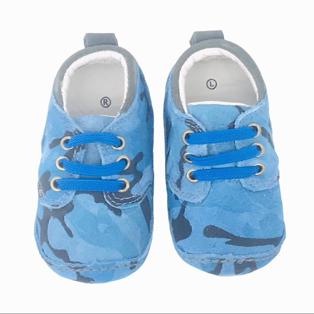 SAOLA Stivali da bambino Rileyroos blu in pelle mimetica scarpe chukka walker suola morbida fatti a mano nuovi con etichette