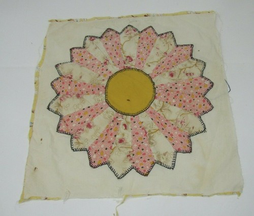 Bloques de edredón bordados a mano de colección 15" x 15" flor cuadrada principios de 1900 (Q12)