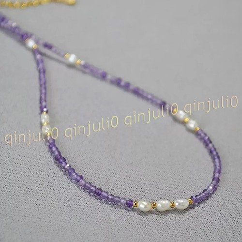Natural Amethyst Faceted Round Gems Beads White Freshwater Pearl Necklace 14-48' - Picture 3 of 8