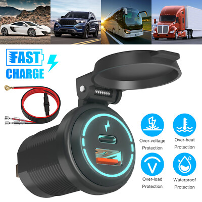 DC12V-24V Car Charger Cigarette Lighter Socket PD + QC 3.0 USB Port Power Outlet