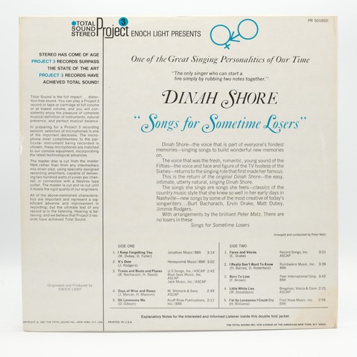 Dinah Shore Songs For Sometime Losers Project3 PR5018SD NM Vinyl LP Album Stereo - Picture 3 of 3