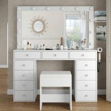 Make up Vanity With Mirror And 12 LED Lights, Makeup Table With 11 Drawers 