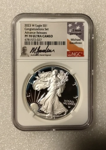 2023 W PROOF SILVER EAGLE NGC PF70 ADVANCE RELEASE CONGRATULATIONS SET GAUDIOSO