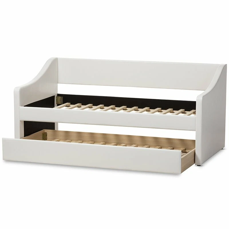 Cama de día Baxton Studio Barnstorm de cuero sintético con nido en blanco Foto 4 de 4