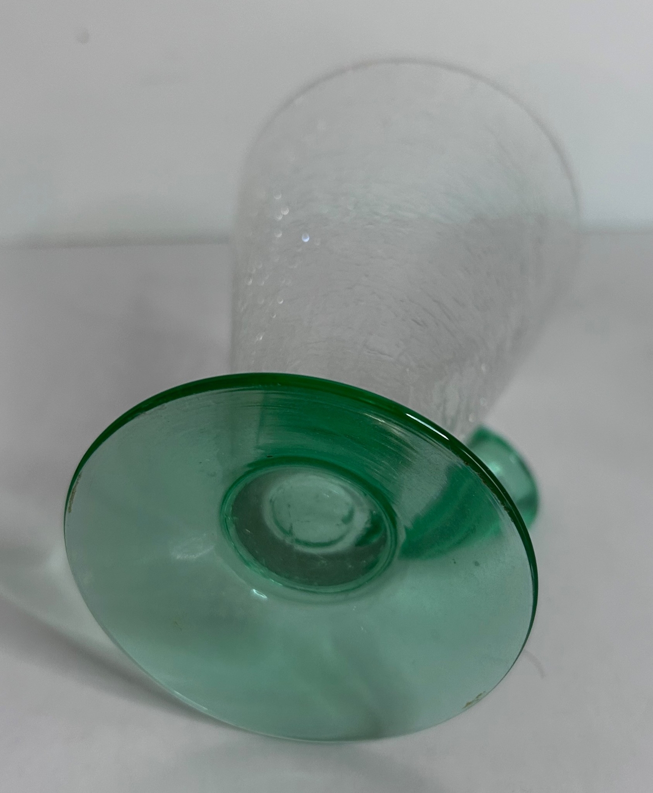 Vintage CRACKLE Glass Water Set Pitcher and 4 Tumblers Arctic Green Handle Base