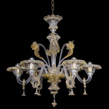 Lampadario In vetro di Murano Lavorato a Mano Cristallo oro 6 luci