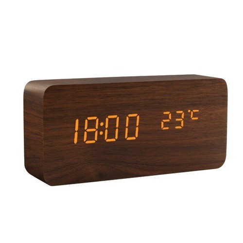 LED Wooden Alarm Clock Watch Table Voice Control Digital Wood Electronic Tools - Picture 18 of 33