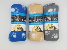 Duke Tiny Ultra Soft Fleece Paw Pet Dog / Cat Blankets Blue Beige Grey 3 Pack