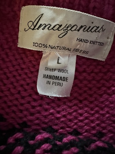 Hand Knit Vintage Amazonias Sweater 100% Sheep Wool Large - Picture 4 of 6