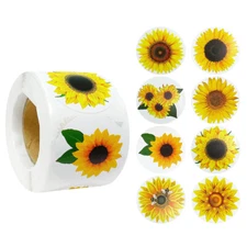 Wrapables 1.5 inch Sunflower Stickers Roll for Cards, Bags, Boxes (500pcs)​