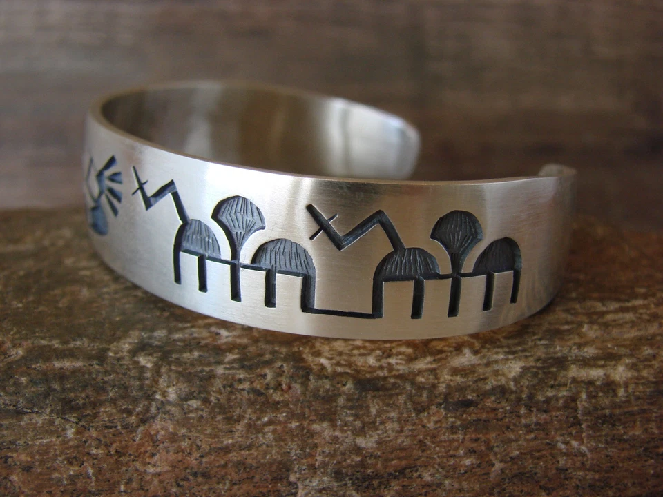Hopi Indian Sterling Silver Kokopelli Cuff Bracelet - Timothy Mowa - Image 4 of 4