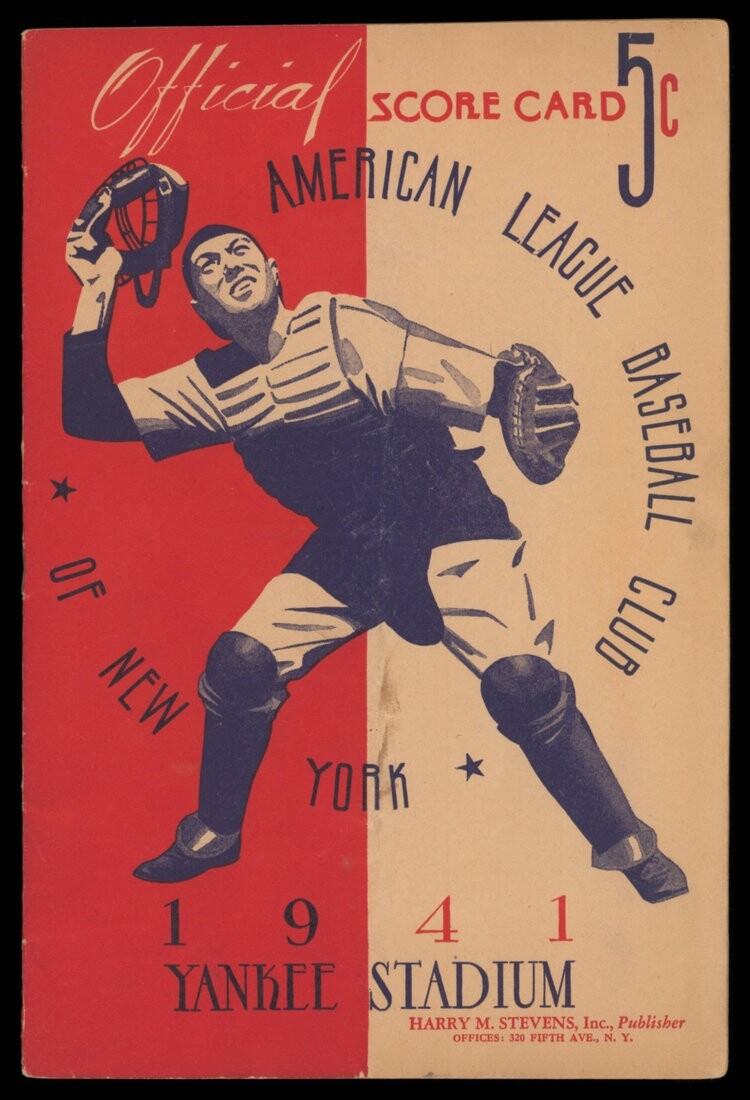 1941 Official Score Card N.Y. Yankees vs. Cleveland Indians 5c