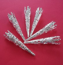20-Silver Plated Filigree Long Cone Bead Cap- 41x8mm.