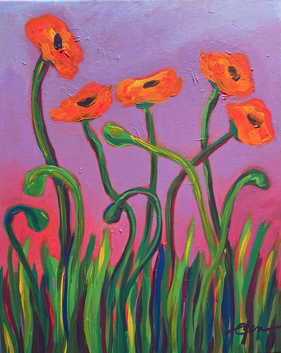 Acrylic Painting California Poppies Impressionist Pop Art edenart Listed Artist