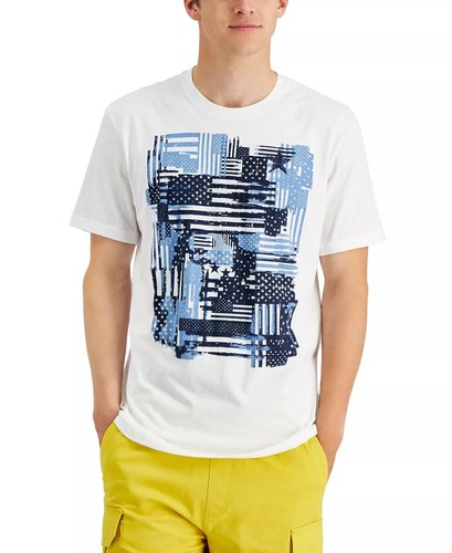 Sun + Stone Men's Stars & Stripes Patchwork Graphic T-Shirt Bright White-Large - 第 3/4 張圖片