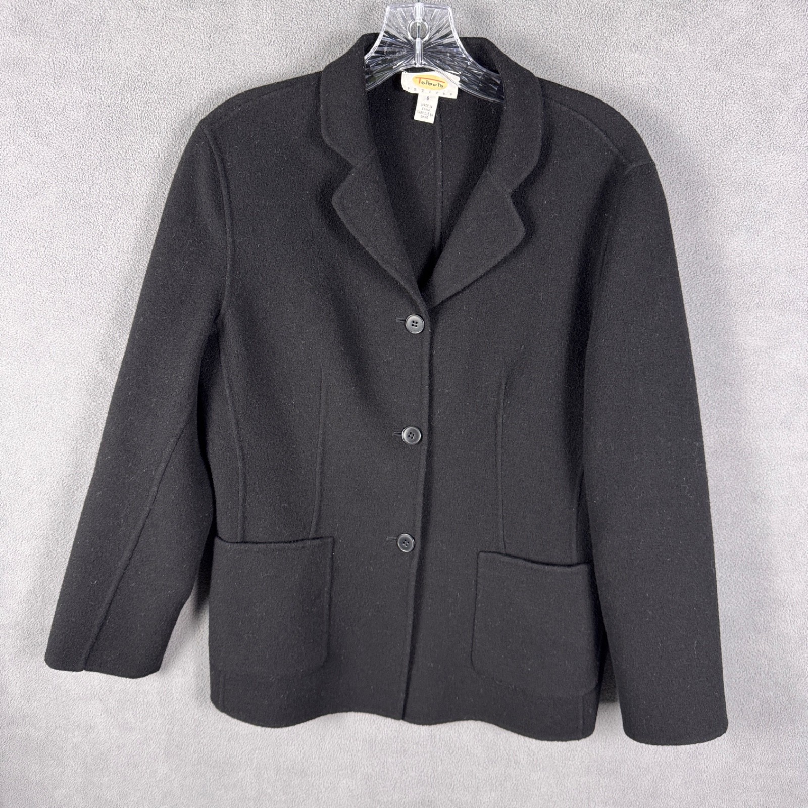 Talbots Petites Women's Size 6 Black Button Blazer Jacket w/ Pockets