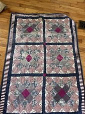 Homemade Flat Small Pieced Cotton Quilt Throw Size 52X35