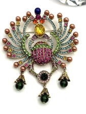 New Gorgeous Bling Rhinestone Egyptian Revival Scarab Brooch Crystal Glass Nice!