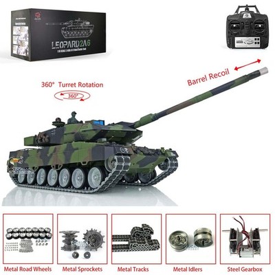 Henglong 1/16 7.0 Leopard2A6 RTR IR RC Tank Model 3889 Airsoft Metal Tracks 360°