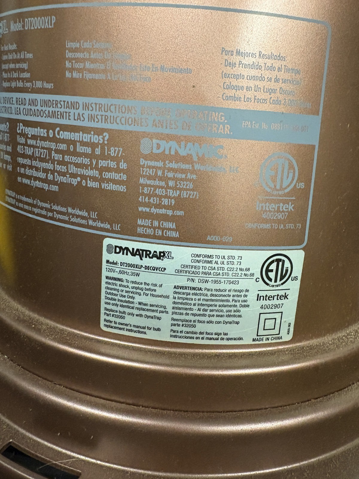 Dynatrap XL Insect Trap DT2000XLP