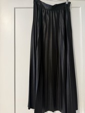 ZARA WOMAN Black Pleated Satin Midi Skirt Mid Rise Pull On Size XS