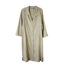 Vintage tan linen button coastal cottagecore pleat midi dress 14