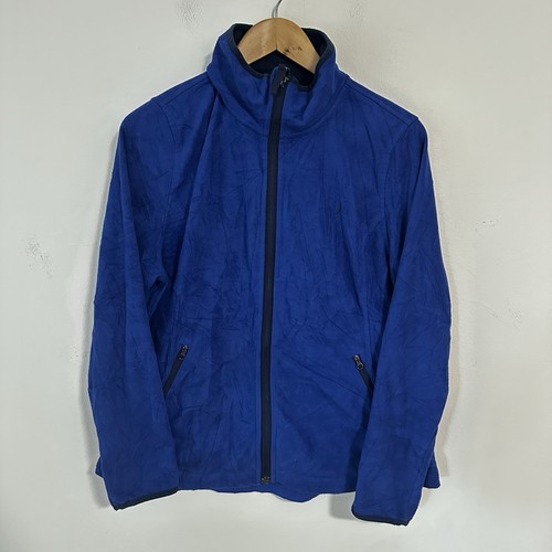 Nautica Women’s Full Zipper Fleece Jacket Blue Side Pockets Size XL