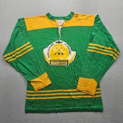 Sandow Sporting Knit Men's Size Large Green Yellow Long Sleeve Hockey Jersey