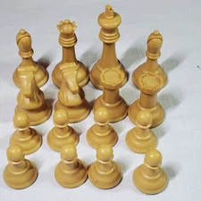 Vintage Drueke Simulated Wood Chessmen Set No.35 Staunton Tan And Black