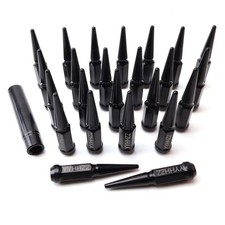 24PCS 14x2 Black Cone/Conical Bulge Seat Wheel Spike Lug Nuts with 1 Socket K...