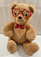 FAO Schwarz brown Sparklers Teddy Bear Red Heart Glasses Bow Tie 12" plush