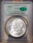 1880 S Morgan Silver Dollar, MS66 PCGS & CAC, Old Green Holder, Blast White OGH