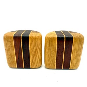 Vintage Inlaid Wood Salt & Pepper Shakers Taiwan 3" Mid-Century Modern