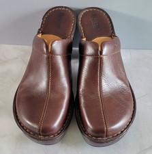 Born Brown Leather Clogs Wedges Slip On Mules Womens Size: 40.5/US 9 W81018-READ