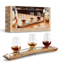 STUDIO MERCANTILE Whiskey Beer Barrel Tasting Flight 4 Pc Set. 3 Glasses NEW
