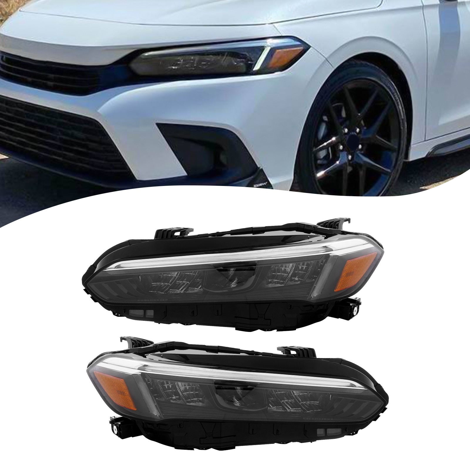 For 2022-2025 Honda Civic Full LED Headlights Assembly Headlamps Left+Right Side
