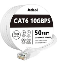 Jadaol Cat 6 Ethernet Cable 50 ft Outdoor+Indoor 10Gbps Support Cat8 Cat7-White