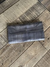 Gray Eel Skin Checkbook Wallet Clutch w/ Zipper Pocket, Folding Card Slots