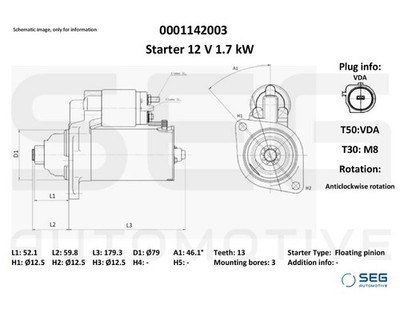 SEG Automotive 0001142003 Starter für AUDI,SEAT,SKODA,VW