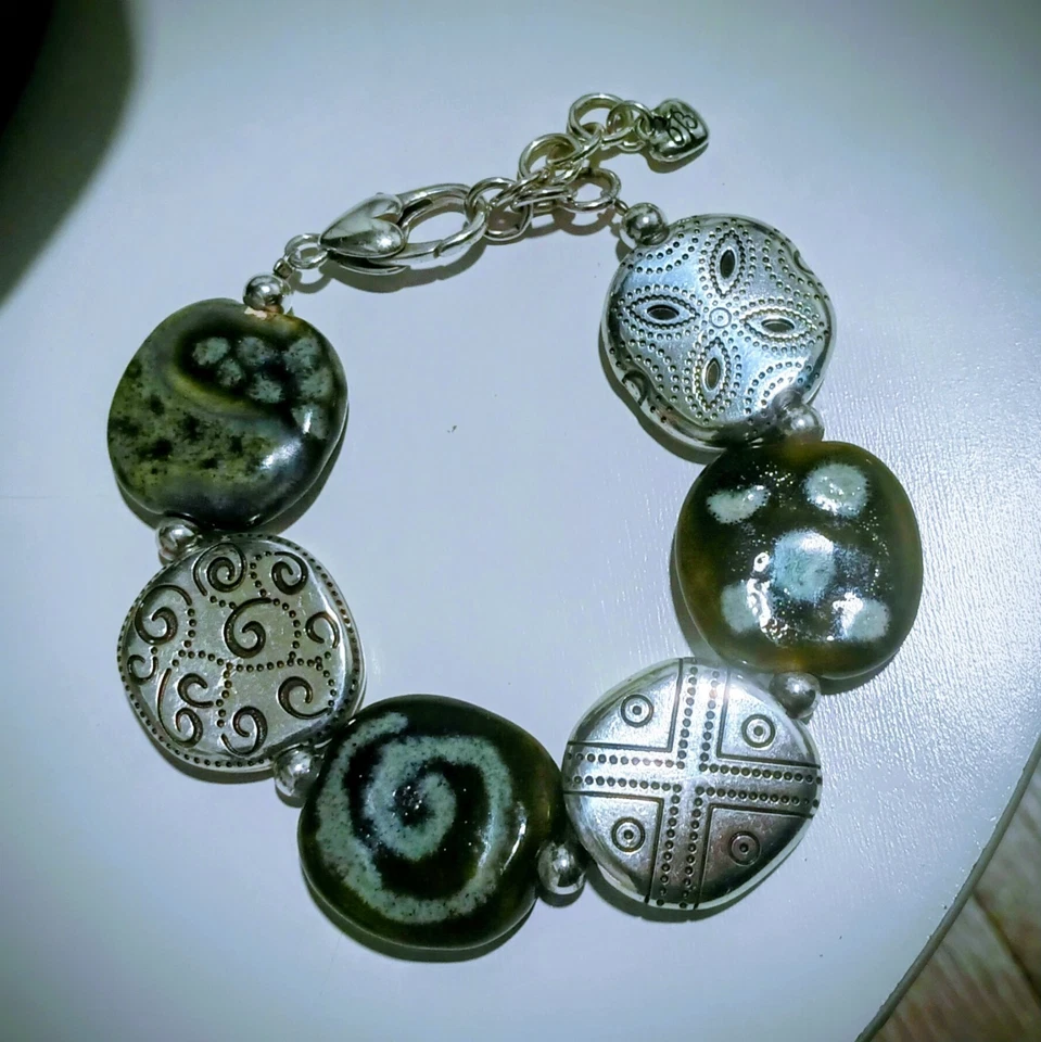 Brazalete vintage Brighton piedra verde ágata y plata talla 7 Foto 3 de 4