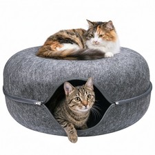 Large Cat Cave Bed Tunnel Donut Premium Felt Peekaboo Indoor Cat Bed For Cats