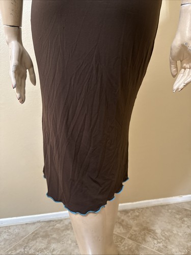 Women’s Brown Blue Polyester Casual Summer Stretch Slim Asymmetric Size M Skirt - Picture 18 of 20