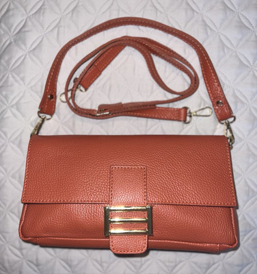   Divina Firenze Italian Leather Burnt Orange Crossbody/Shoulder Flap Bag