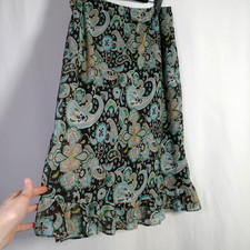 Womens Fairy Grunge Whimsigoth Paisley Midi Skirt Size 12 Ruffle Hem Whimsical