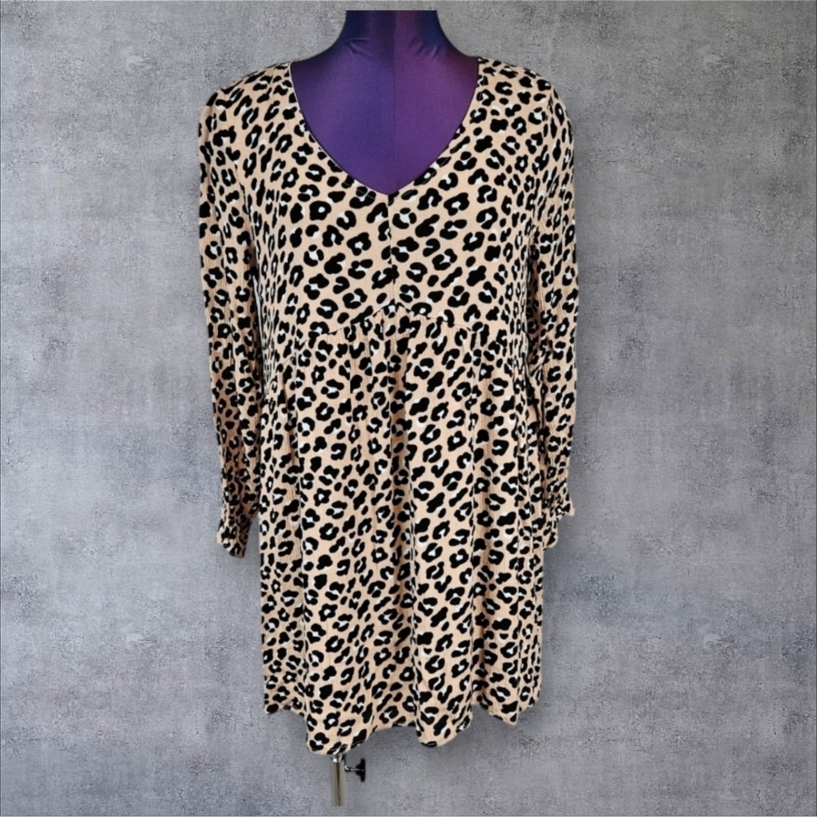 Simply Southern Cheetah Print Long Sleeve Babydoll Dress Size Medium Women's I4