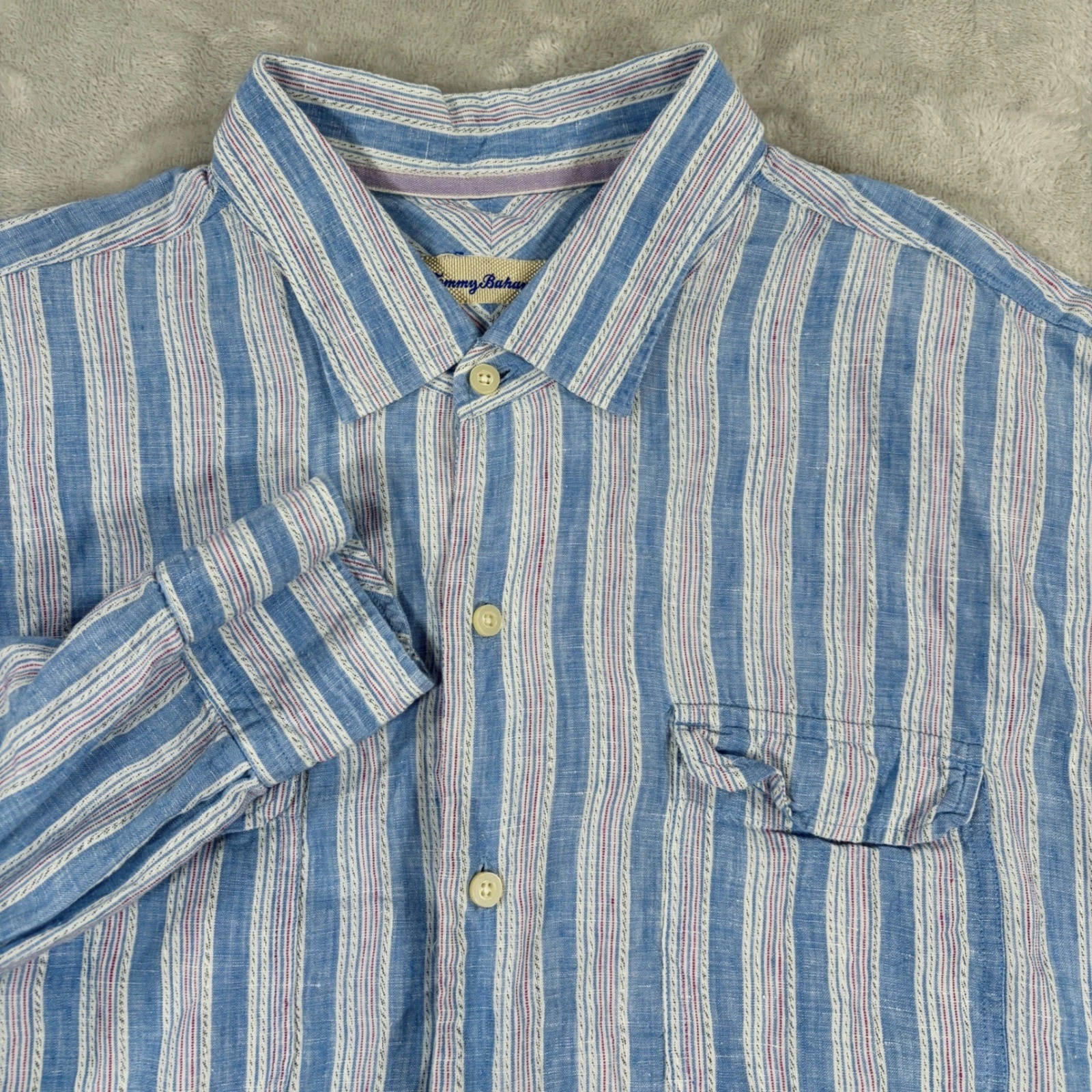Tommy Bahama Mens XXL Striped Long Sleeve Button Up Shirt Blue White