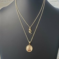 Rose / Flower Layered Pendant Necklace Gold Tone - Brand New